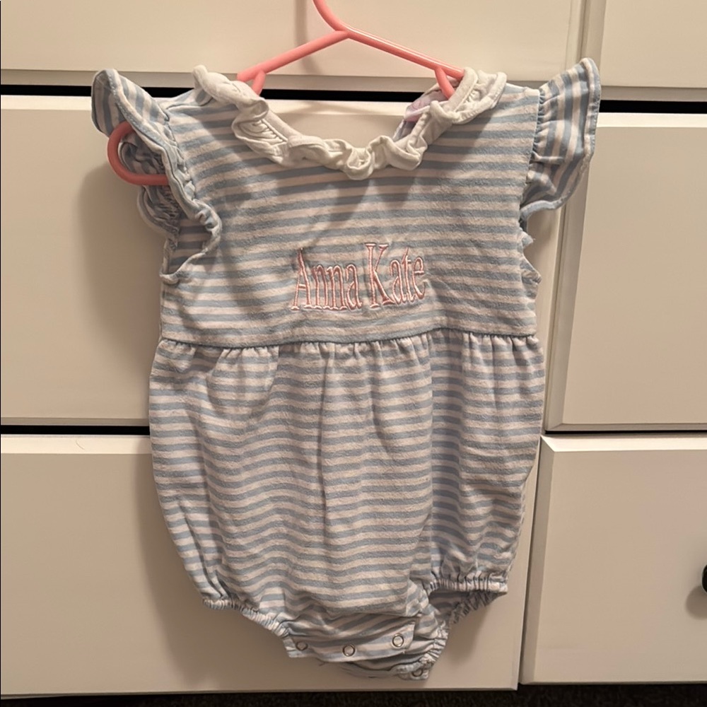 Blue and White Striped Baby Romper